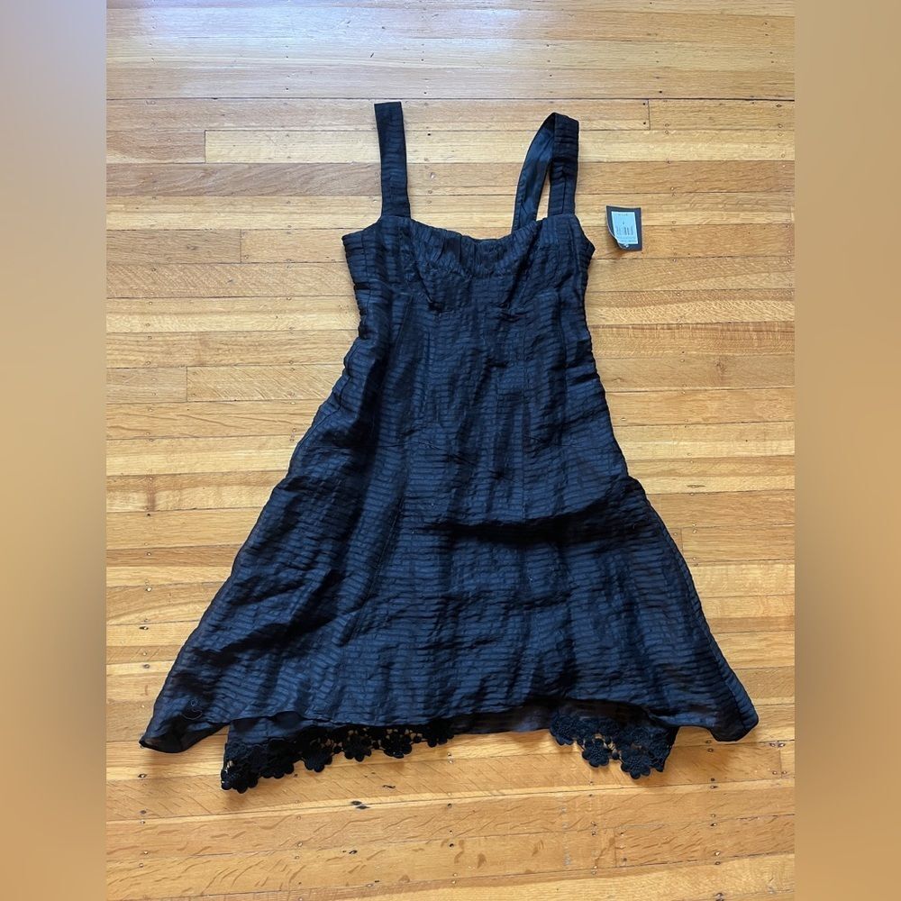 Nanette Lepore little black dress LBD all dolled up babydoll silk linen swing 4